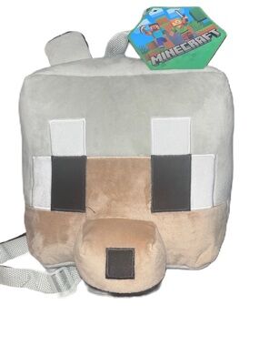 Minecraft Plush Wolf Backpack - Light Gray & Tan